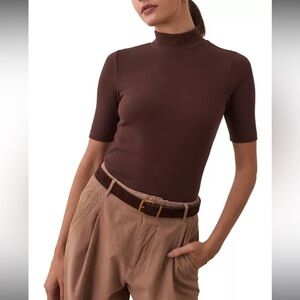 Jamie Scott Vintage Ribbed Short Sleeve Cappucino Turtleneck